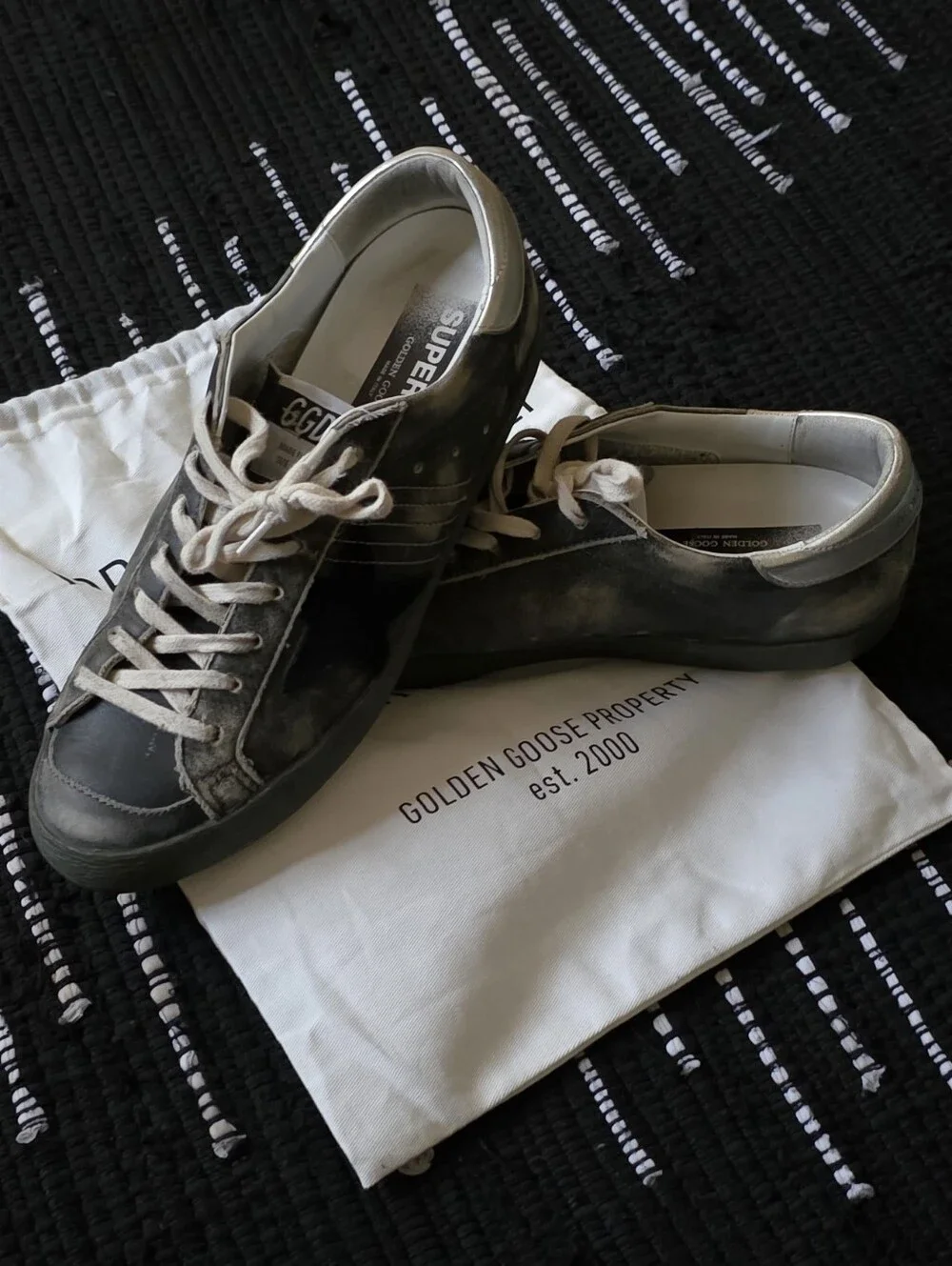 Golden Goose Black Silver Leather Super-Star Insole Sneakers